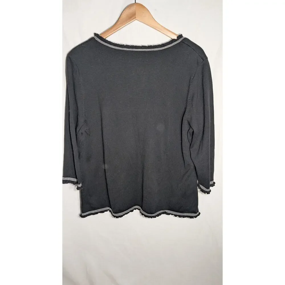 Christopher Banks Womens Sweater Sz 1X‎ 3/4 Sleeve Black White Striped mature